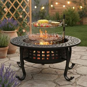 Large Round Fire Pit  BBQ Grill  93cm Diameter Outdoor Fire Bowl for Garden  Camping