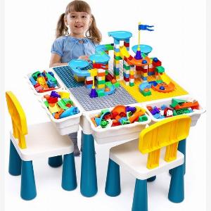 Qwali Kinderspieltisch mit Stühlen  Geeignet für Duplo Wasser und Sand  Aktivitäten  Set  Zeichentisch  Für Jungen und Mädchen  Für Kleinkinder  Spieltisch  Schreibtisch  Kinder  Tisch  Möbel