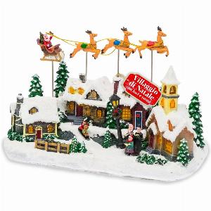 Villaggio di Natale Animato Frostvale con Luci LED Musica e Slitta in Movimento