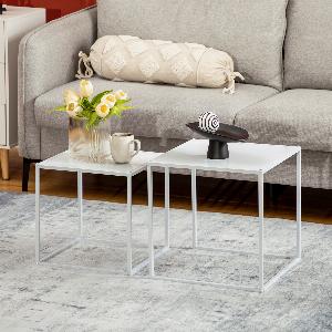 HOMCOM Square Nesting Coffee Table Set of 2 Modern Nest of Tables Sofa Side Tables with Steel Frame for Living Room Bedroom Small Space White