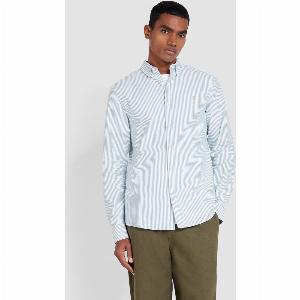 Brewer Slim Fit Striped Organic Cotton Oxford Shirt In Green Meadow