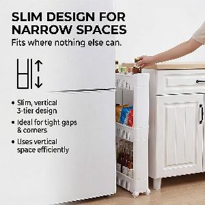 Kitchen  3 Tier Slider Trolley Rack  White