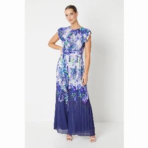 Trailing Floral Print Pleated Leg Jumpsuit  Purple