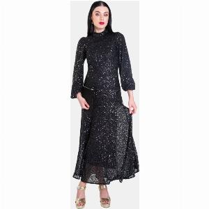 Black Sequin High Neck Occasion Midi Dress