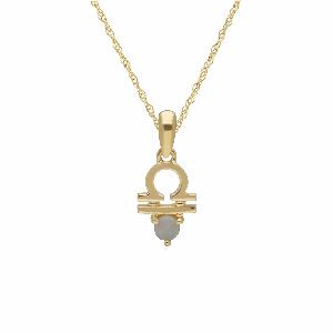 Opal Libra Zodiac Charm Necklace in 9ct Yellow Gold