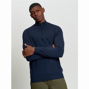 Long  Sleeve 14 Zip Funnel Neck Sweater Dark Navy