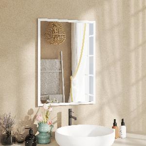 HOMCOM Miroir mural rectangulaire 50 x 70 cm cadre en bois blanc idéal pour la salle de bain salon ou chambre