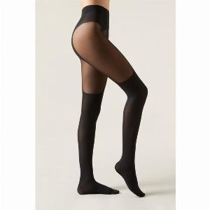 Calzedonia Collant effet mibas et effet portejarretelles Femme Noir Taille XSS