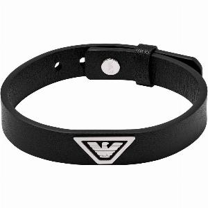 Emporio Armani Black Leather Strap Bracelet Mens EGS3128040