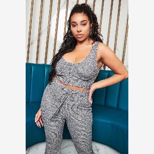 Lavish Alice Patricia Bright Ribbed Corset Style Crop Top in Marl Grey XS UK6