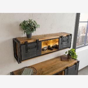 Étagère murale en bois de Manguier  Bois de récupération 130x25x35 naturel laqué  métal gris BLACKBURN LUX 560