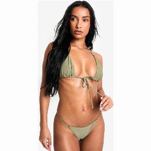 Womens Swimwear Essentials Tie Front Triangle Bikini Top  Khaki  8