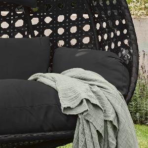 Home Deluxe Fauteuil suspendu en poly rotin TWIN  Noir pour 2 personnes