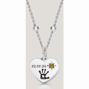 John Greed CANDY Love Silver Citrine Heart HandprintFootprint Engraving Necklace