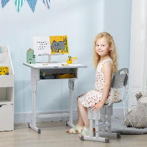 HOMCOM Schreibtisch und Stuhl für Kinder mit Leseständer Fach Haken und Stifthalter  verstellbare Höhe  60 x 45 x 90102 cm  grau   Aosom