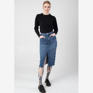 Noisy May Kath Slit Midi Medium Blue Denim Skirt blue S 99 Cotton 1 Elastane