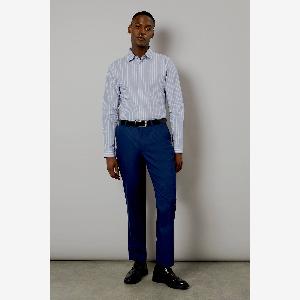 Burton Mens Navy Premium Cotton Stripe Slim Fit Long Sleeve Shirt  Size 17 in