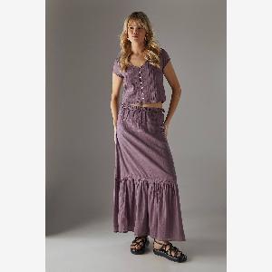 Warehouse Womens Cotton Dobby Button Through Boho Crop Top in Mauve  Size 10