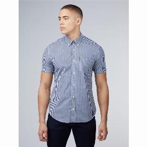Signature Short Sleeve Gingham Shirt Dark Blue XS