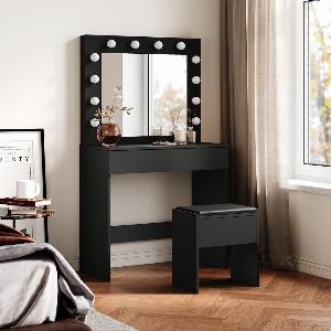 Coiffeuse moderne noire avec miroir lumière LED réglable 17  à 11999