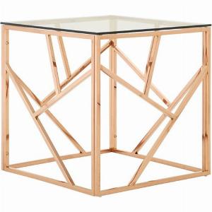Alluras Clear Glass End Table With Rose Gold Frame