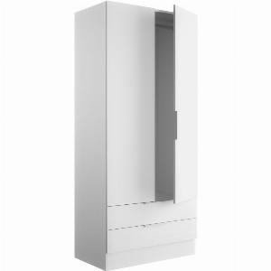Armadio Guardaroba 2 Ante 2 Cassetti Mobile Appendiabiti Multiuso in Legno Bianco  82x46x184 cm
