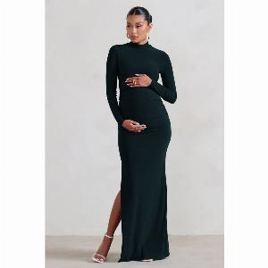 Alejandra  Black Maternity Long Sleeve High Neck Maxi Dress