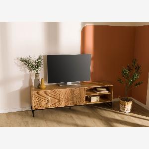 Meuble TV en acacia laqué naturel 180x40x55 MARRAKESCH 62091