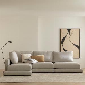 Canapé 4 places avec chaise longue gauche perle Travis