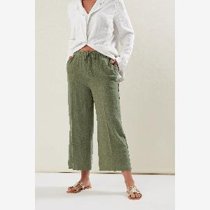 Get 84 Off Lts Tall Womens Khaki Green Linen Cropped Trousers Size 12