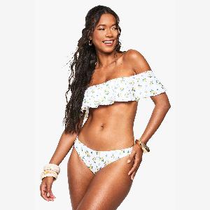 Womens Floral Ruffle Bardot Bikini Top