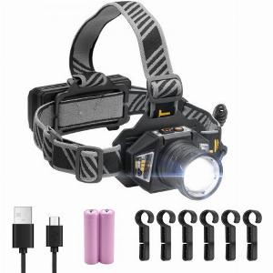 VEVOR Headlamp Bright LED Rechargeable Headlight Lightweight Head Flashlight with 16 Lighting Modes Adjustable Headband 90 Angle Zoomable Head Lamp for Camping Running Hiking Fishing