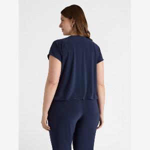 Fiorella Rubino  Tshirt con incrocio e bordi in pizzo Donna Blu Taglia S 4850 IT