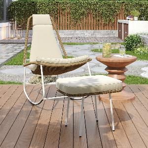 Ensemble de 2 fauteuils à bascule exterieur Fauteuil à bascule jardin avec corde tressée à la main avec reposepieds BeigeMarron   Aosom France