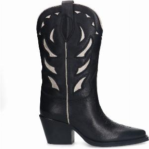 17 Rabatt auf schwarze Ledercowboystiefel mit aufwendiger Stickerei