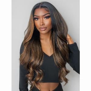 Nadula Flash Sale Brown Highlight Body Wave 7x5 Byebye Knots PreBleached Human Hair Wig With Drawstring
