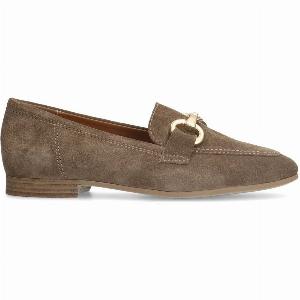Taupefarbene VelourslederLoafer mit goldfarbenem Detail