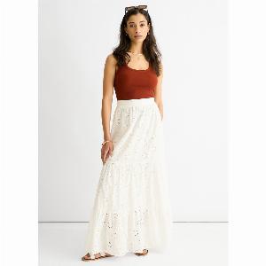 Enjoy 35 Discount on a White Lace Embroidered Tiered Long Skirt
