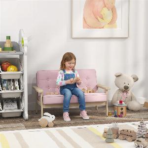 AIYAPLAY Kindersessel Kindersofa mit Samtoptik massiven Holzfüßen Sessel aus Schaumstoff Kinderstuhl für Kinderzimmer Spielzimmer 77 x 42 x 48 cm für Kinder 315 Jahre Rosa   Aosom