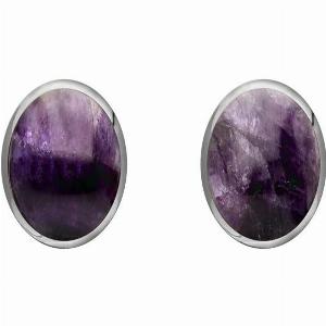 Sterling Silver Blue John 7mm x 5mm Classic Small Oval Stud Earrings