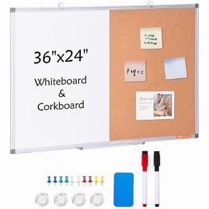 VEVOR 36x 24 Whiteboard  Cork Board Combo with Aluminum Frame  2in1 Magnetic Dry Erase Bulletin Board for Wall Mount  Ideal for School Home Office