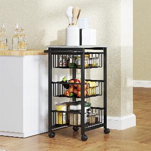 HOMCOM Chariot de rangement à 4 niveaux desserte à roulettes 3 paniers coulissants et plateau 495x31x69cm chêne et noir