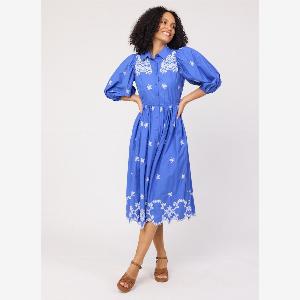 Joanie Clothing Rachida Embroidered Western Shirt Dress  Blue   UK 22 Blue