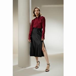 LILYSILK Maglia Raso Stropicciato Ciliegia Barbados 38 Elegante e Minimalista con Pieghe