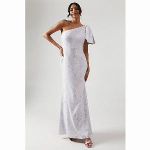 Printed Bow One Shoulder Bridesmaid Dress  Lilac Haze