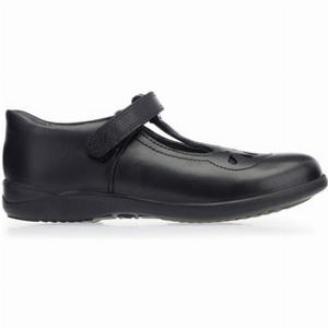 Black Leather TBar School Shoes for Girls with RipTape by Poppy