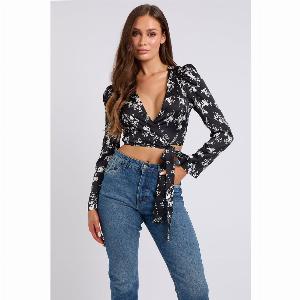 Urban Bliss Mono Black Floral Satin Wrap Top 8