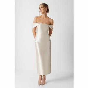 Coast Honoured Twill Bardot Column Midi Bridesmaid Dress  Champagne