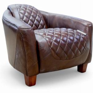 Vintage Quilted Brown Leather Tub Chair Distressed Armchair for Living Room or Office