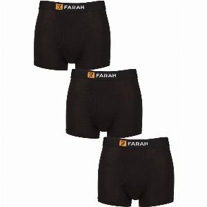 Mens 3 Pack Farah Bamboo Fitted Keyhole Trunks Black XXL